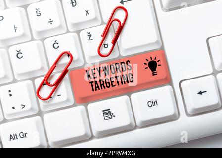 Conceptual display Keywords TargetingUse Relevant Words to get High Ranking in Search Engines. Business overview Use Relevant Words to get High Ranking in Search Engines Stock Photo