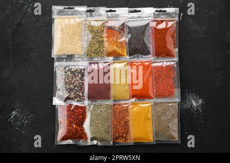 Different spices in plastic package Stock Photo