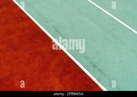 Red and blue color rubber surface on the stadium Stock Photo