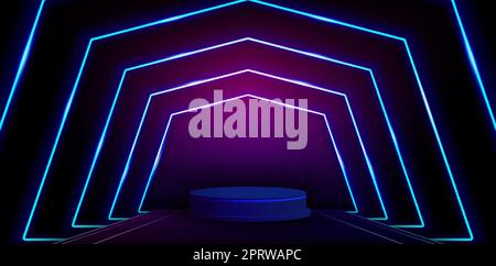 illustration of podium backgrounds with glowing lights stage for signs corporate, advertisement business, social media post, billboard agency advertising, ads campaign, motion video, landing pages web Stock Vector