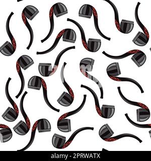 Wooden Smoking Pipe Silhouette Seamless Pattern Isolated on White Background. Stock Vector