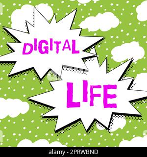 Conceptual caption Digital Life, Word for Living in a world interconnected through Internet Multimedia Stock Photo