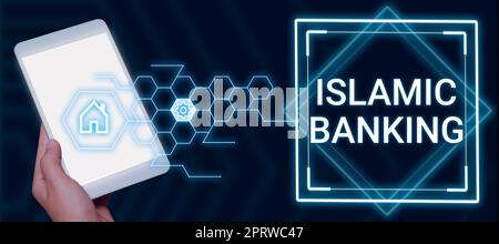 Conceptual display Islamic BankingBanking system based on the principles of Islamic law. Word for Banking system based on the principles of Islamic law Stock Photo