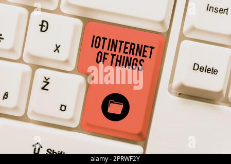 Conceptual caption Iot Internet Of Things, Internet Concept Network of Physical Devices send and receive Data Stock Photo