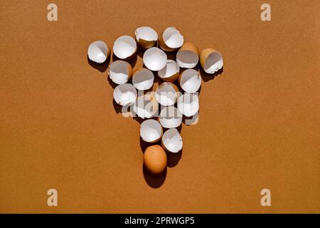 Whole egg and eggshell on brown background Stock Photo