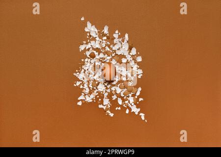Whole egg and eggshell on brown background Stock Photo
