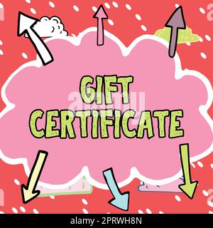 Text caption presenting Gift Certificate, Business idea firm sells the same products to the global market Important Messages Written In Shape Of Cloud Stock Photo