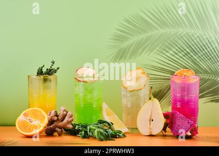 Iced beverages or lemonade in tall glasses Stock Photo