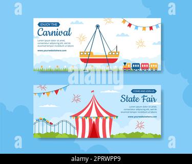 Amusement Park Carnival Horizontal Banner Template Hand Drawn Cartoon Flat Illustration Stock Photo