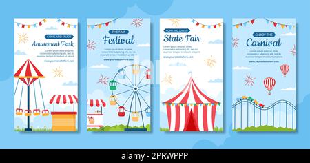 Amusement Park Carnival Social Media Post Template Hand Drawn Cartoon ...