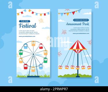Amusement Park Carnival Social Media Post Template Hand Drawn Cartoon ...