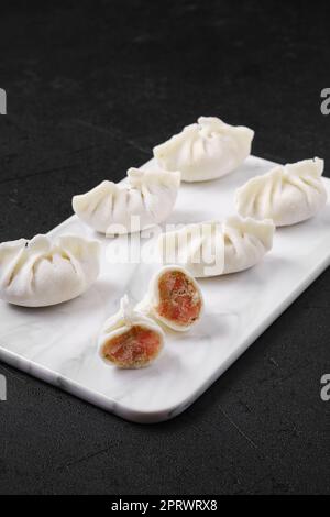 Frozen dumplings stuffed with liver and provencal herbs Stock Photo