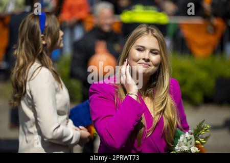 ROTTERDAM - Princess Amalia and Princess Ariane during the celebration of King's Day in Rotterdam. The visit marked the tenth anniversary of Willem-Alexander's reign. ANP ROBIN VAN LONKHUIJSEN netherlands out - belgium out Stock Photo