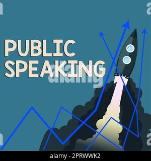 Writing displaying text Public Speaking talking people stage in subject Conference Presentation. Concept meaning talking showing stage in subject Conference Presentation Rocket Taking Off Leaving Fire Behind And Presenting Important Message. Stock Photo