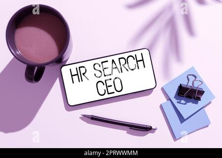 Text sign showing Hr Search Ceo. Word for Human resources seeking for new Chief Executive Officer Stock Photo