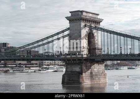 The world famous Szechenyi Chain Bridge. Budapest, Hungary Stock Photo