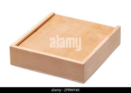 Wooden boxes. Close-up of a closed plywood box isolated on a white background. Clipping path. Macro. Stock Photo