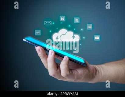 Cloud computing concept, connect communication equipment  information and technology with cloud computing and technology icon. Stock Photo