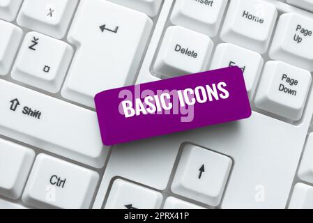 Inspiration showing sign Basic Icons. Word for pictogram or ideogram displayed on a computer screen or phone Stock Photo