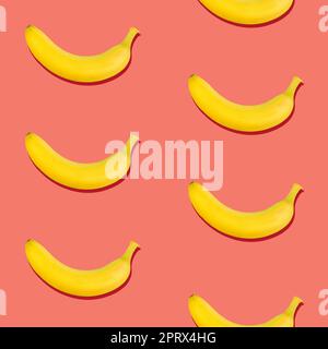 Seamless pattern of bananas on pink background Stock Photo