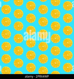 Seamless pattern of oranges on blue background Stock Photo
