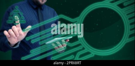 Business Man Presenting New Futuristic Technologies. Stock Photo