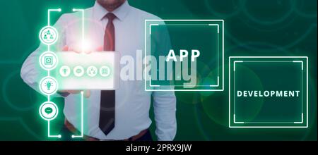 Text caption presenting App Development, Conceptual photo producing computer software with a specialized purpose Stock Photo