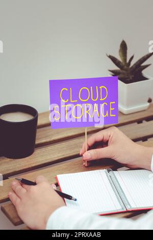 Sign displaying Cloud Storage, Concept meaning computing connect devices to cloud data on remote storage Stock Photo