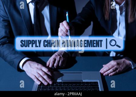 Sign displaying Supply Chain Management, Conceptual photo Aspects of modern smart company logistics processes Stock Photo