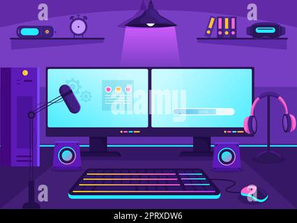 Video Game Room Interior with Android Mobile Computer and Comfortable Armchairs for Gamers in Flat Cartoon Hand Drawn Template Illustration Stock Photo