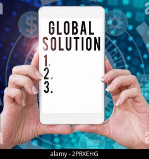 Hand writing sign Global Solution, Internet Concept prototypes that may resolve different international issues Mobile Phone With New Ideas On It And N Stock Photo