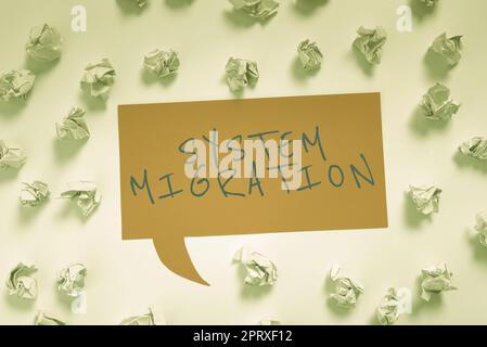Conceptual caption System Migration, Internet Concept moving from the use of one operating environment to another Stock Photo