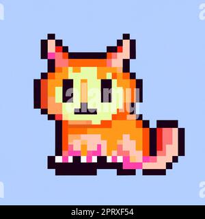Classic 8 bit pixel art illustration of cute kitten. Retro 8 bit pixel ...