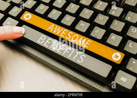 Hand writing sign Awesome Benefits, Conceptual photo informal an ...