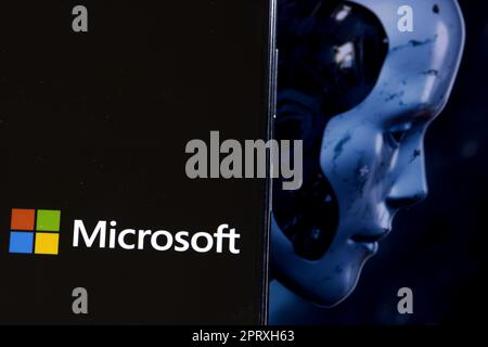 Microsoft stock price on the trading market with chart on the company logo displayed on smartphone. Stock Photo