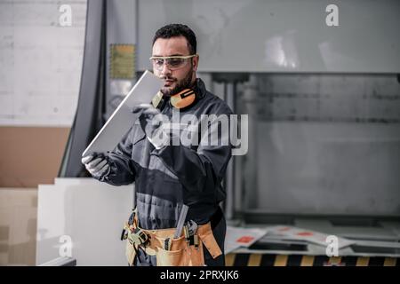 Wood turners measure and calculate the right size of workpiece dimension using hand and power tools. Cut, shape, rotate, smooth, and balance wood fixt Stock Photo