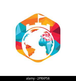 Castle globe vector logo design. Unique fortress and globe logotype ...