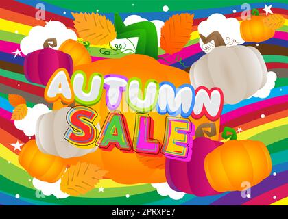 Autumn Sale. Vector illustration. Word written with Children's font in cartoon style. Stock Vector