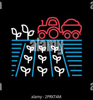 Tractor on field harvest seedling isolated on black background icon ...