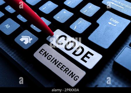 Conceptual caption Code Engineering, Conceptual photo application of engineering to the development of software Stock Photo