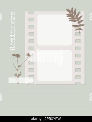 Reminder template vintage collage blank with plants, blank for notes to do list, planner, idea Stock Vector