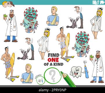 one of a kind game with health care and medical topics Stock Vector