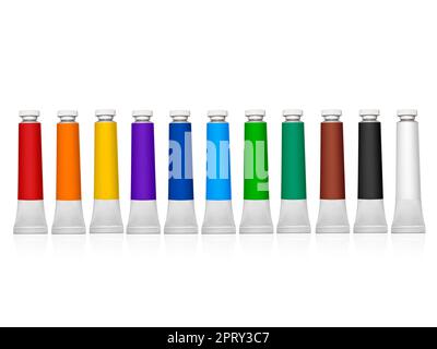 set of colored tubes with a paint on a white background Stock Photo
