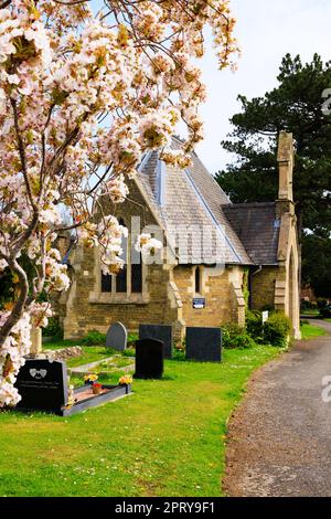 Greek Orthodox church, St Aethelheard's, East Chapel, Louth Cemetery, London road, Capital of the Wolds. Louth town, Lincolnshire, England. Blossom tr Stock Photo