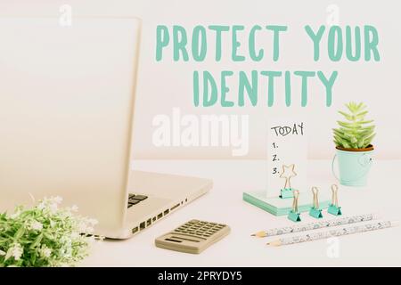 Writing displaying text Protect Your Identity, Business showcase secure from data breach and information security Stock Photo