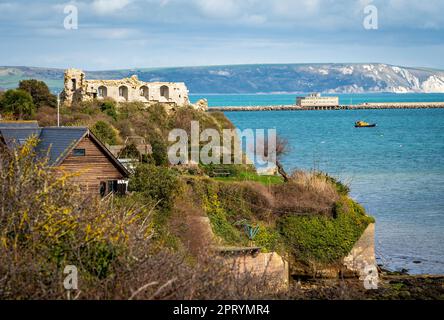 View of Sandsfoot Castle and Portland Harbour, Dorset, England Stock Photo