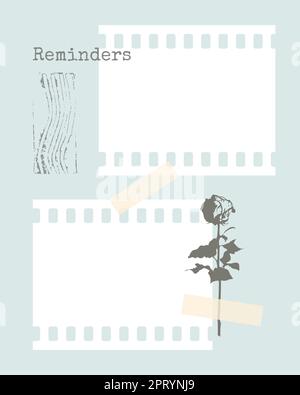 Reminder template vintage collage blank with rose plants, blank for notes to do list, planner, ideas. Stock Vector
