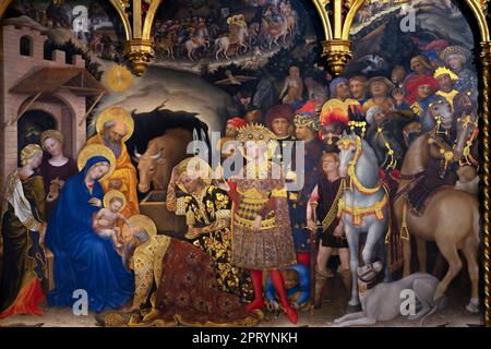 Adoration of the Magi, detail, Gentile da Fabriano, 1423, Galleria degli Uffizi, Uffizi Gallery, Florence, Tuscany, Italy Stock Photo