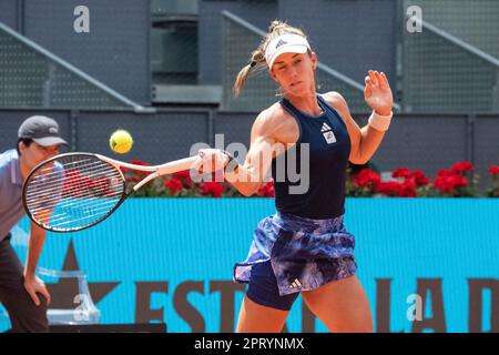 Emiliana Arango of Colombia in action against Irene Burillo of Spain during  the Mutua Madrid Open 2023, Masters 1000 tennis tournament on April 25, 2023  at Caja Magica in Madrid, Spain 