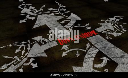 Down syndrome text on a crossroad in different ways of arrows on grunge background Stock Photo